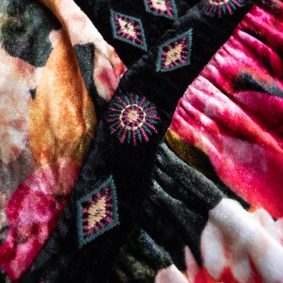 Johnny Was Rosa Velvet Front Notch Dress Floral Maxi Boho Silk Blend Size XL - Picture 10 of 16